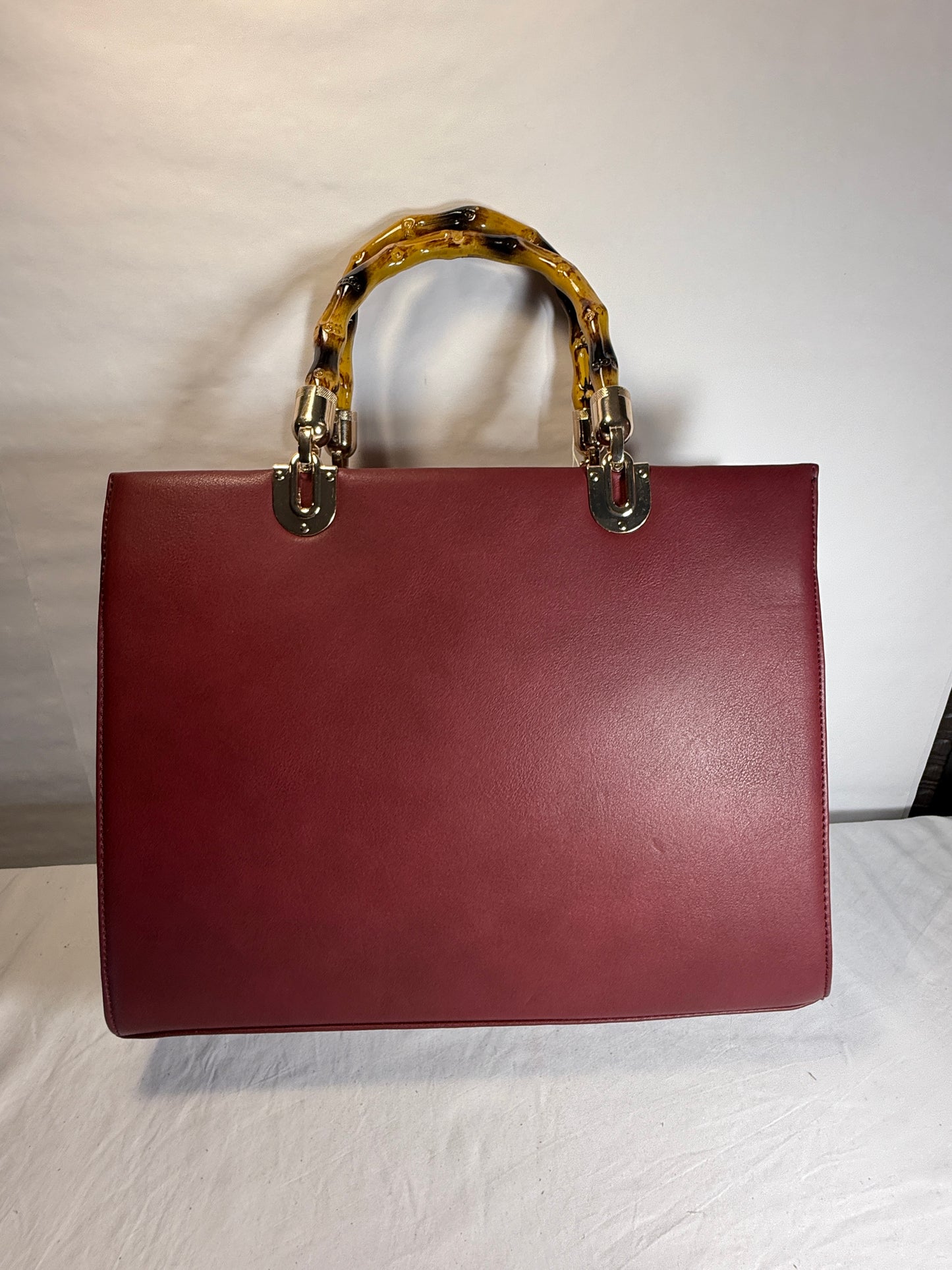 Dasein Medium Wine Satchel Wooden Bamboo Top Handle Handbag