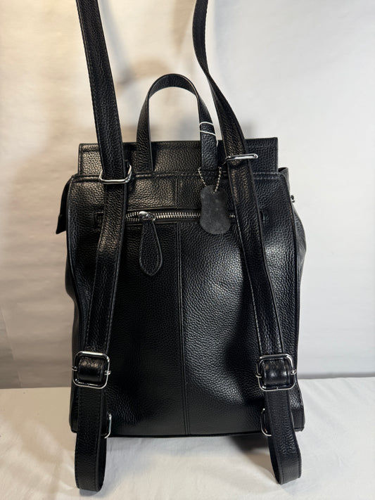 Black Pebble Leather Adjustable Backpack Purse