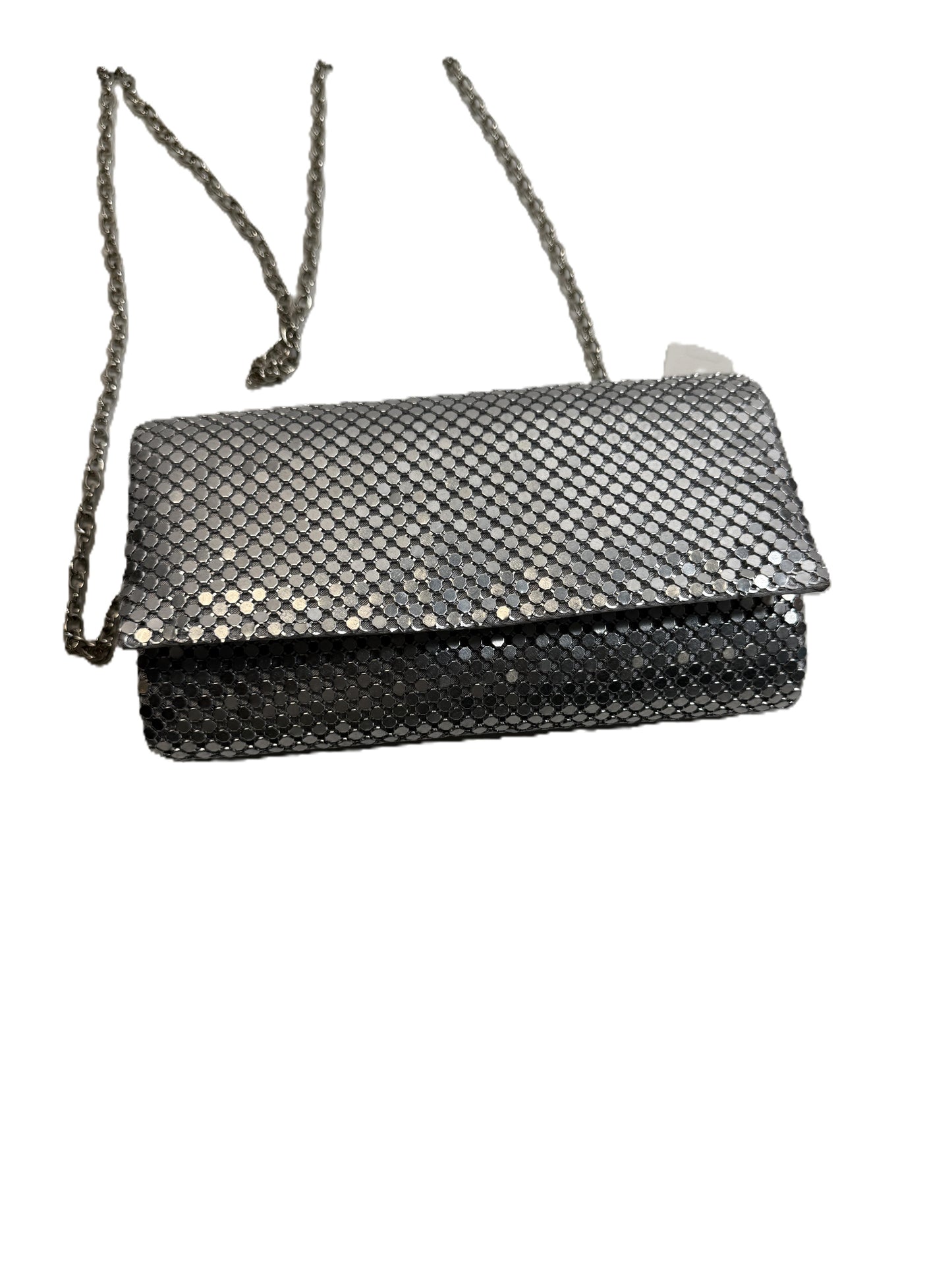 Jessica McClintock Silver Platinum Metal Mesh Evening Bag w/Silver Chain Shoulder Strap.