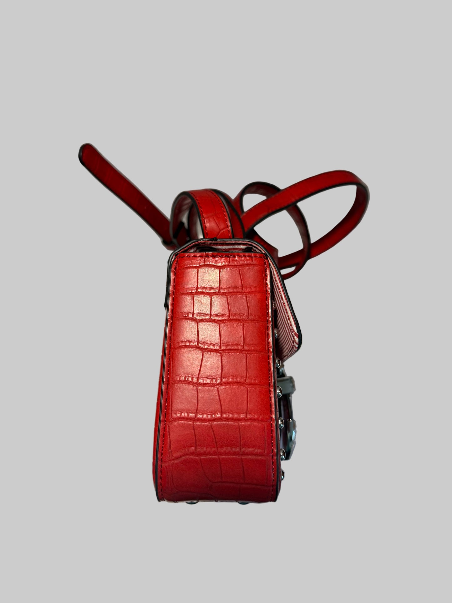 Croc Silver Studded Red Crossbody Adjustable Shoulder Strap Bag