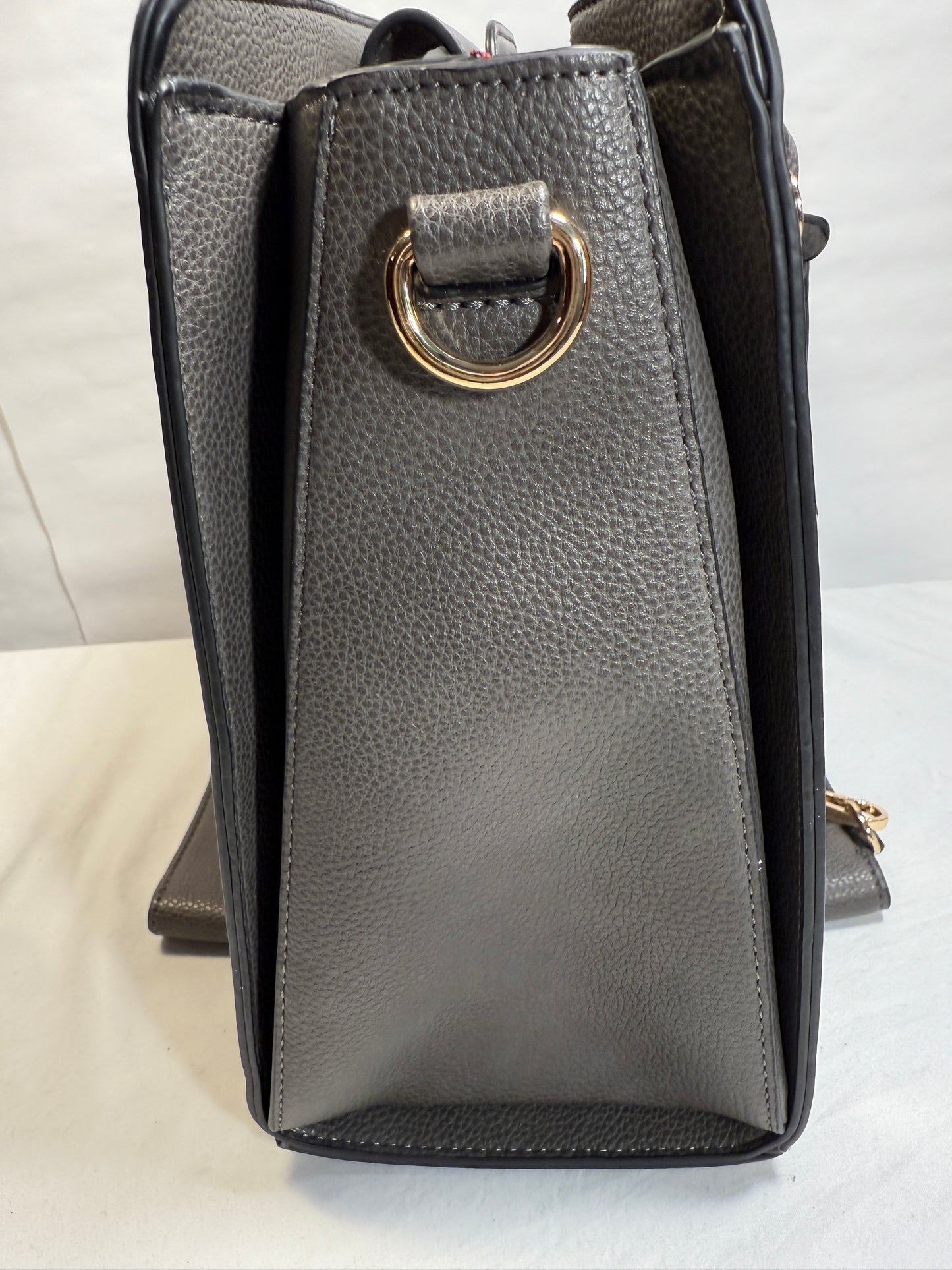 Gray Medium Satchel Top Handle Tote. Work Handbag with Matching Clutch.