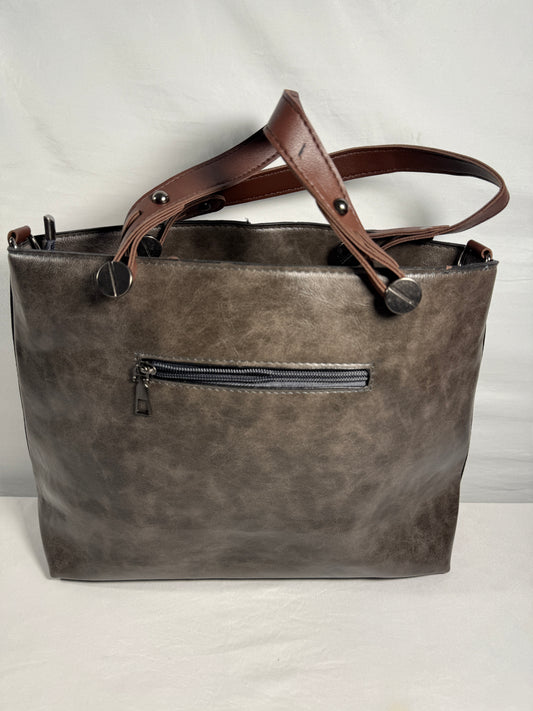Pre-owned. Brown Top Handle Bag W/ Long Shoulder Strap Removable Handles Faux Leather