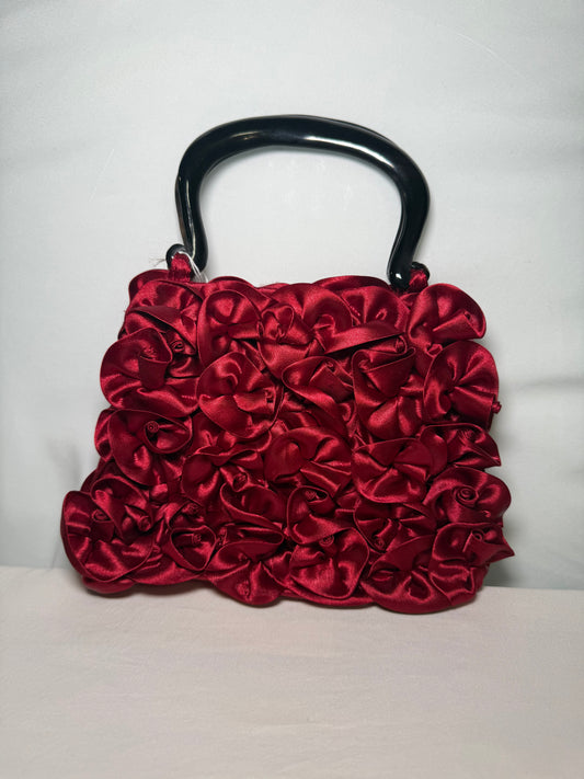 Vintage Red Satin Roses With Retro Handle