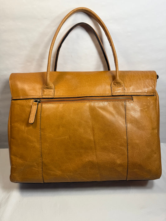 Tan Faux Leather Satchel Tote/Shoulder Bag