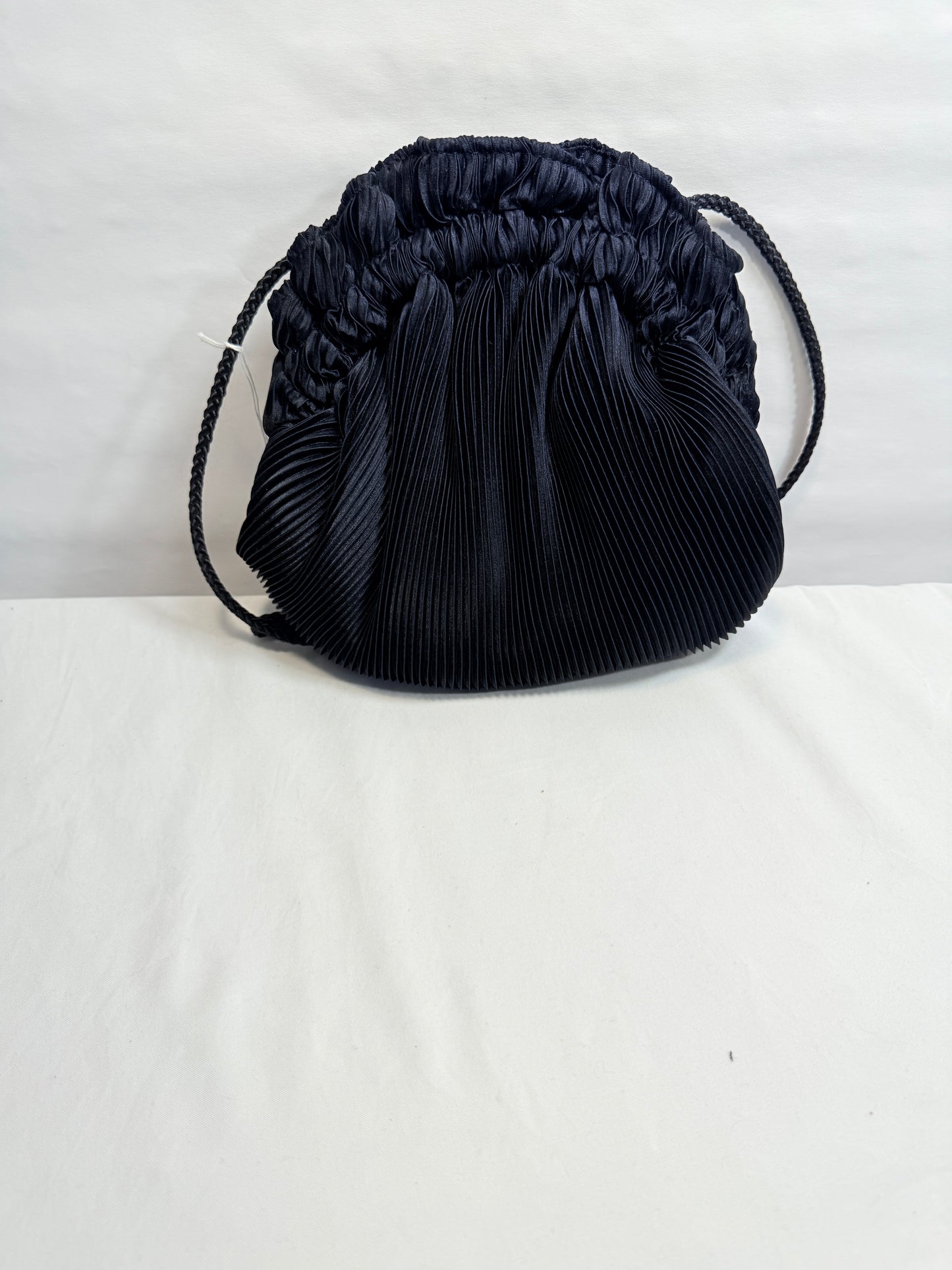 Small Black Pleated Dome Evening Purse w/drawstring closure.