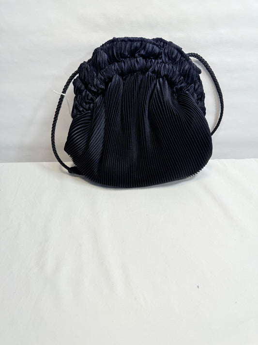 Small Black Pleated Dome Evening Purse w/drawstring closure.