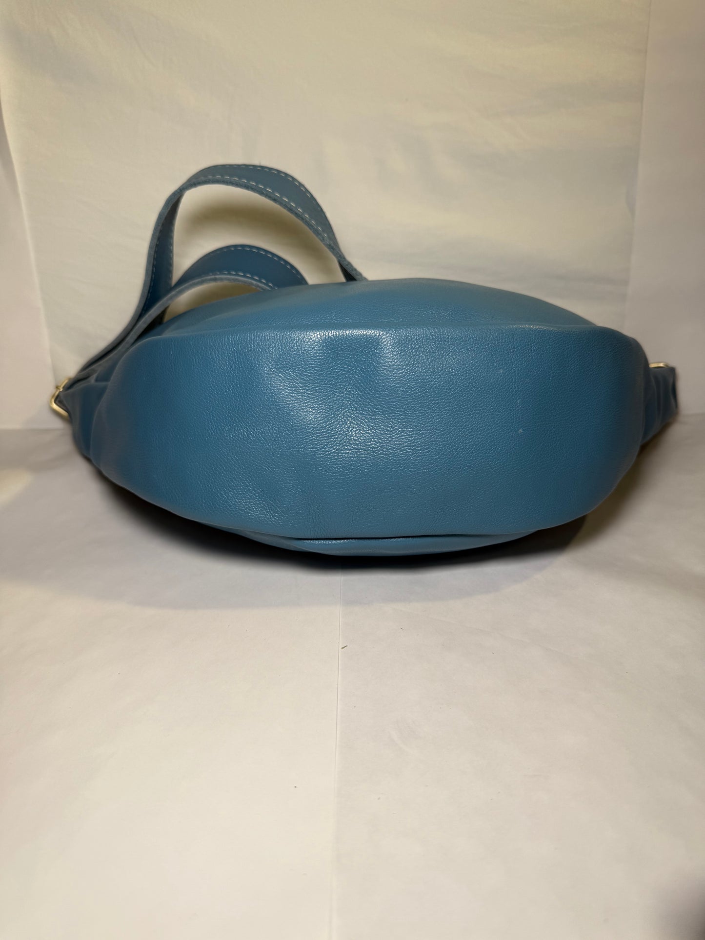 Soft Pouch Bag Cornflower Blue Handmade Crescent Crossbody Leather