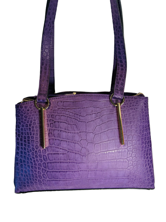 Purple color Faux Leather Tote Handbag from Alfani. Gold tone hardware w/interior zip pockets