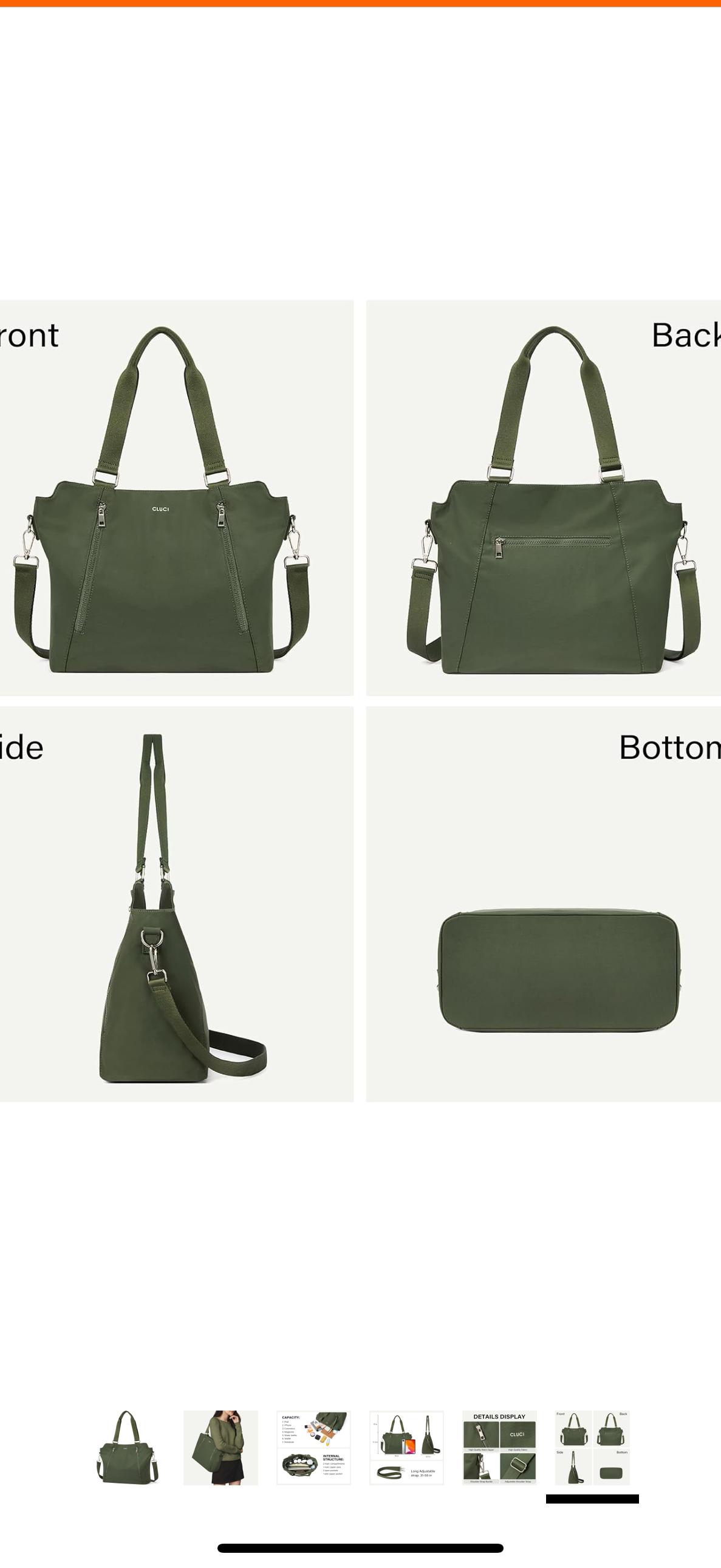 CLUCI Large Nylon Hobo Bag.