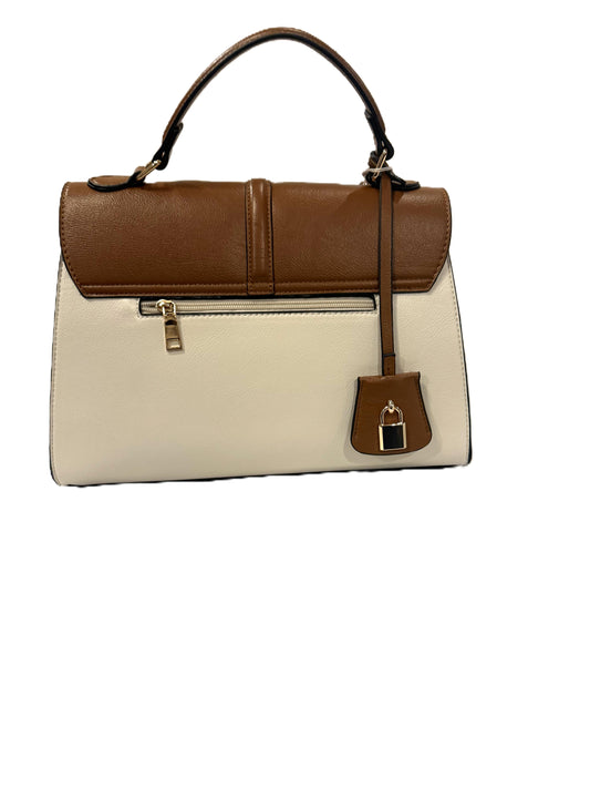Medium Brown and White Two-Toned Satchel Tote/Shoulder Bag