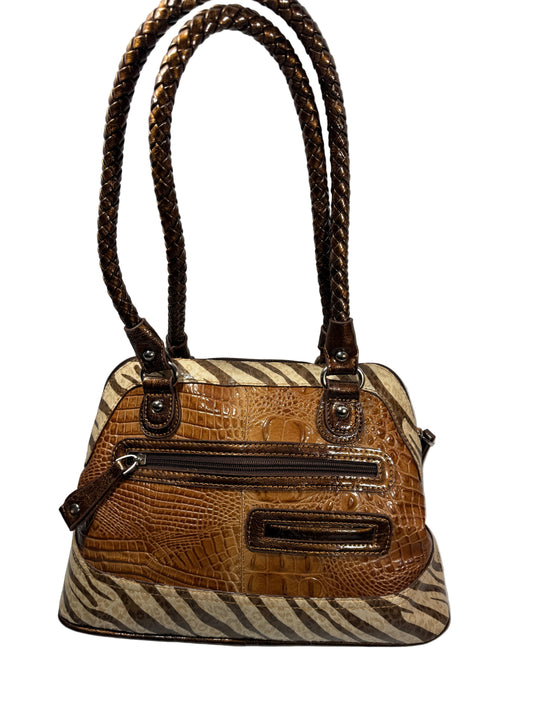 Pre-owned. Marc Chantal Brown with Animal Print Handbag Purse with Rhinestones.