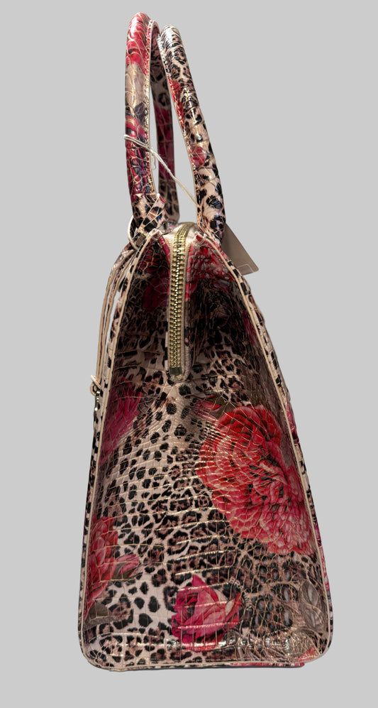 Brahmin Caroline beautiful leopard print with stunning pink floral design.