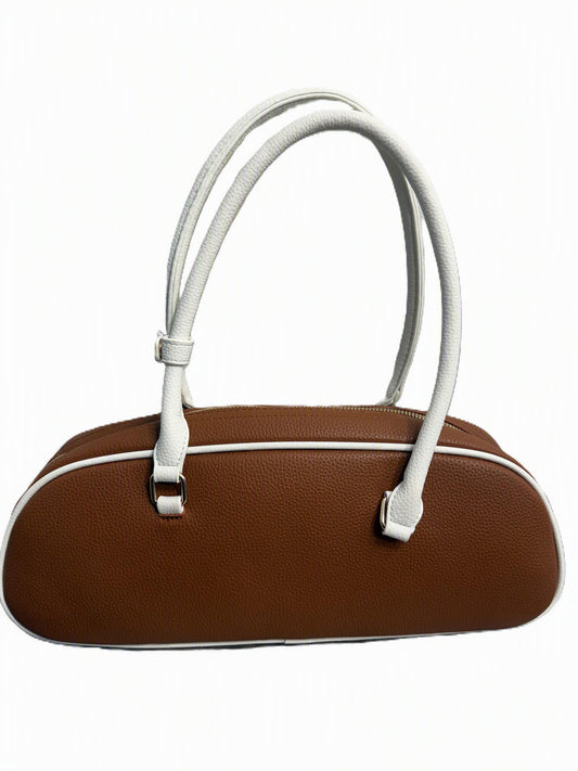 Faux leather flower charm bowler bag