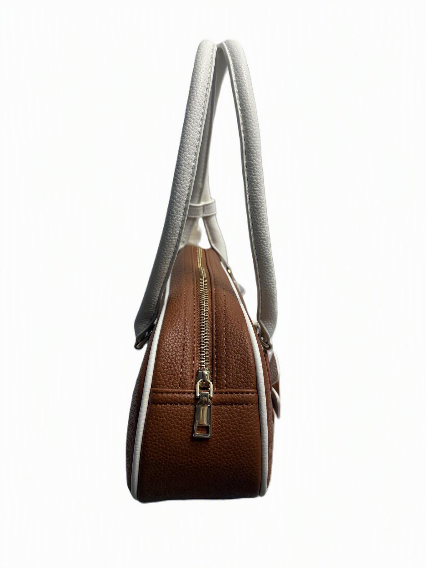 Faux leather flower charm bowler bag