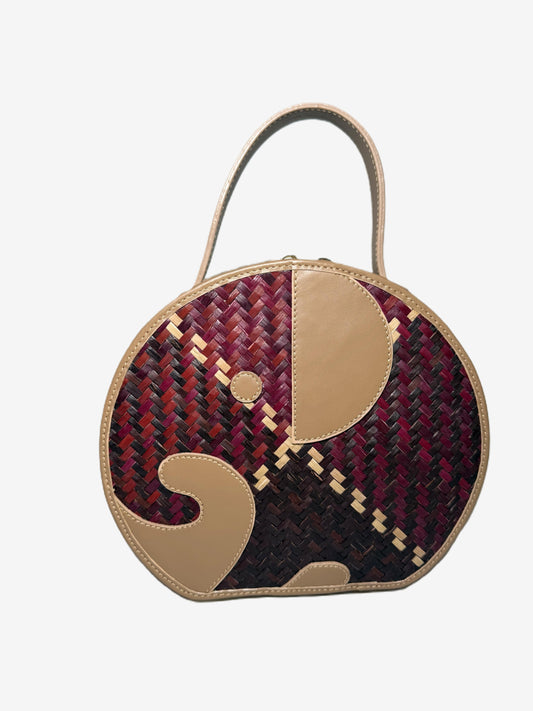 Small Round Genuine Leather Bag w/Woven Pattern