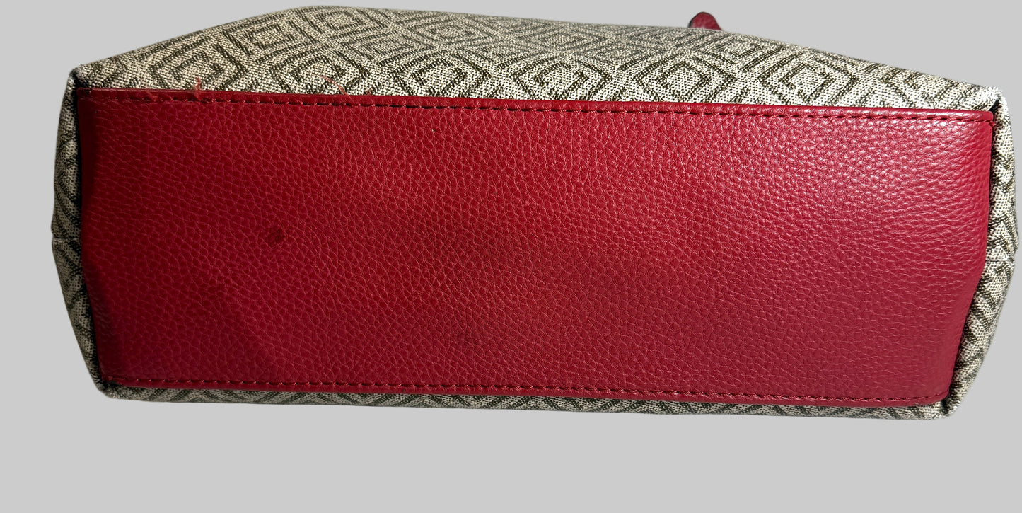 Liz Claiborne Logo Red and Tan Patterned Tote Bag