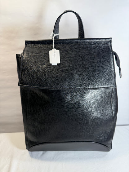 Black Pebble Leather Adjustable Backpack Purse 