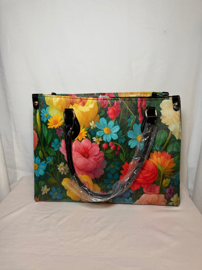 Floral Painted Leather Handbag. Beautiful Flower Leather Handbag