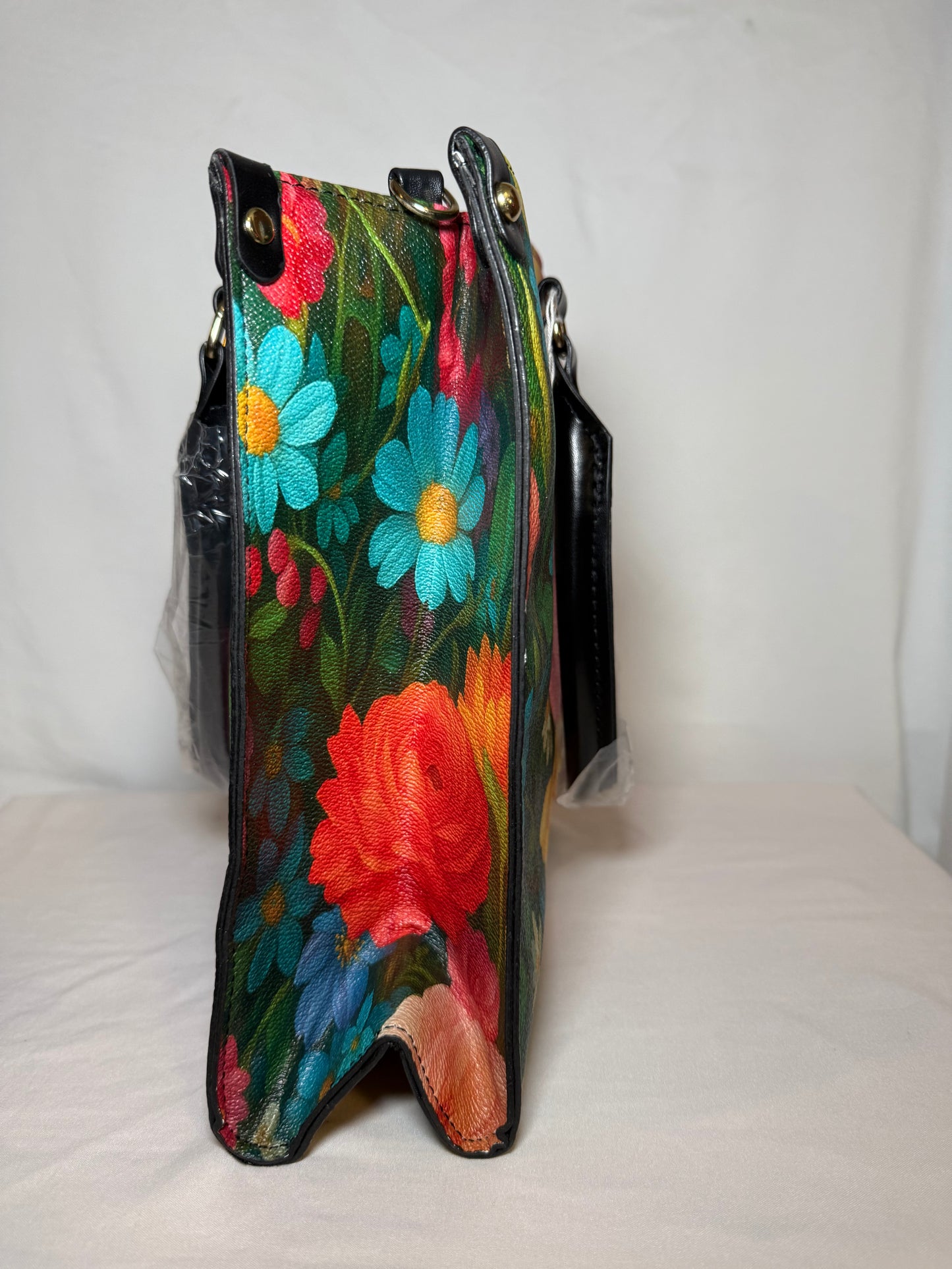 Floral Painted Leather Handbag. Beautiful Flower Leather Handbag