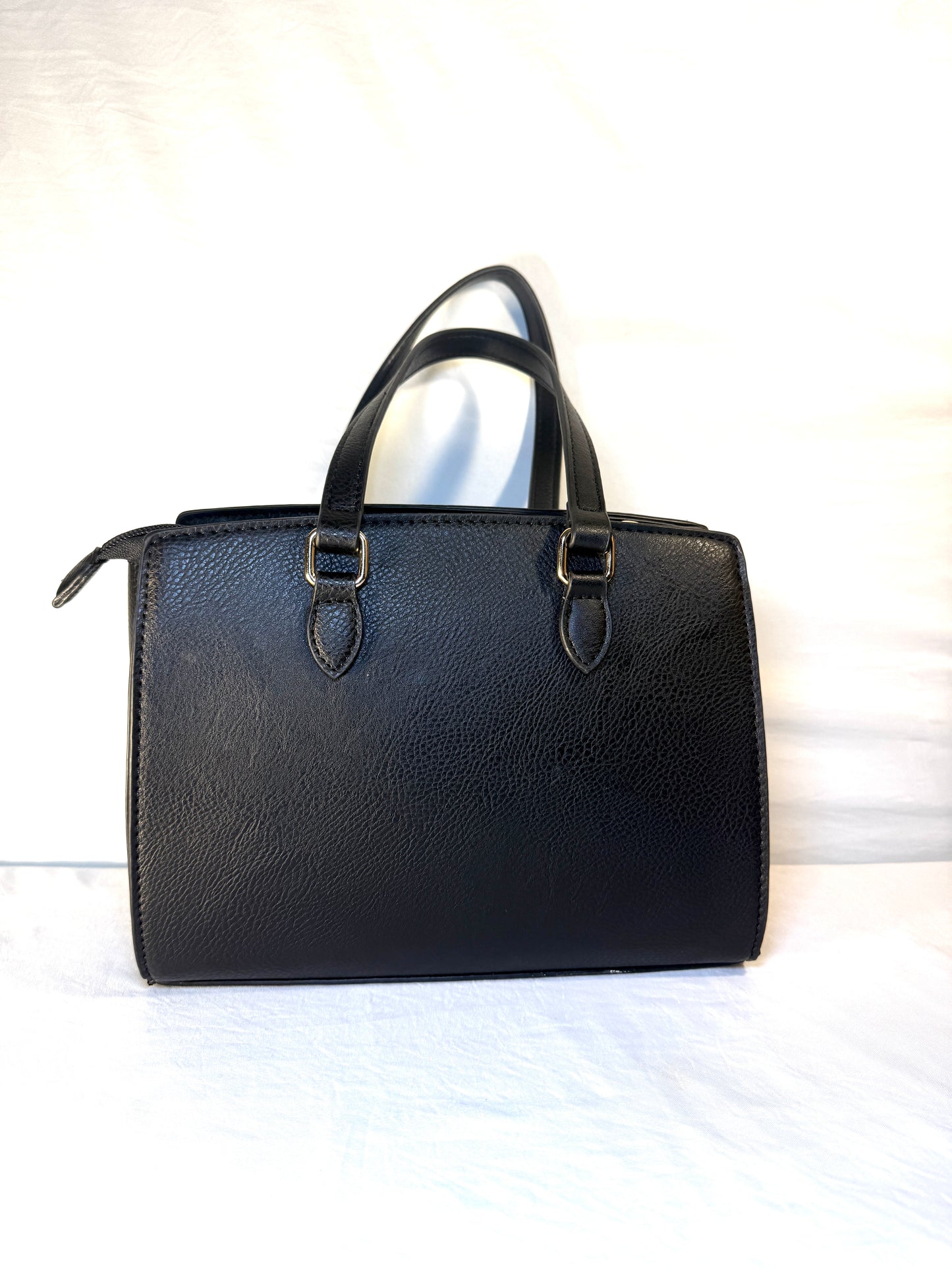 Small Faux Leather Shoulder Bag w/lock decor . Top Handle Satchel Tote.