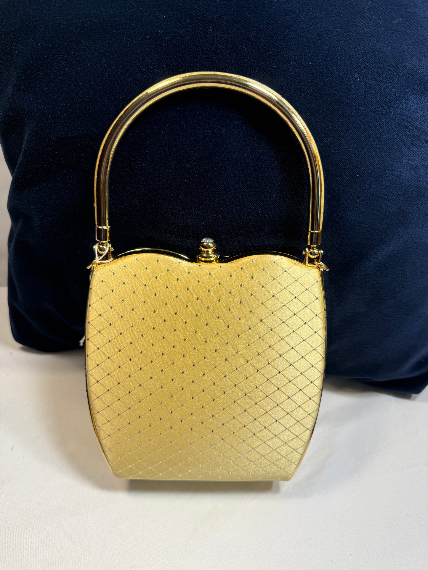 Vintage Hard Shell Evening Clutch With Detachable Chain Strap and Latch Closure.