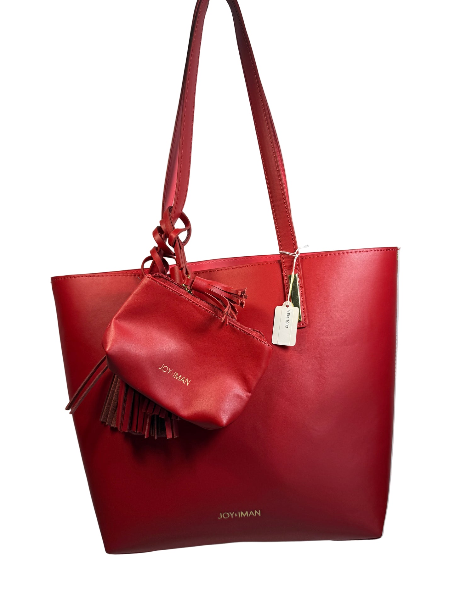 Joy & Iman Red & Gold Tone Smooth Leather Purse Large Tote w Pockets Coinpurse