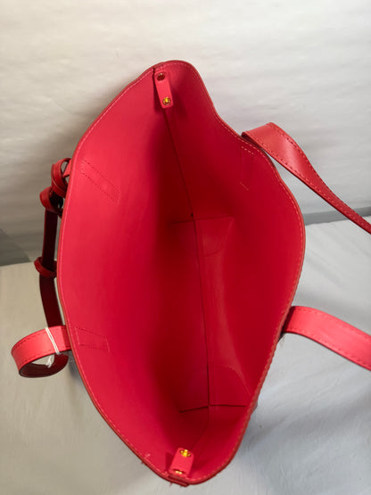 Joy & Iman Red & Gold Tone Smooth Leather Purse Large Tote w Pockets Coinpurse