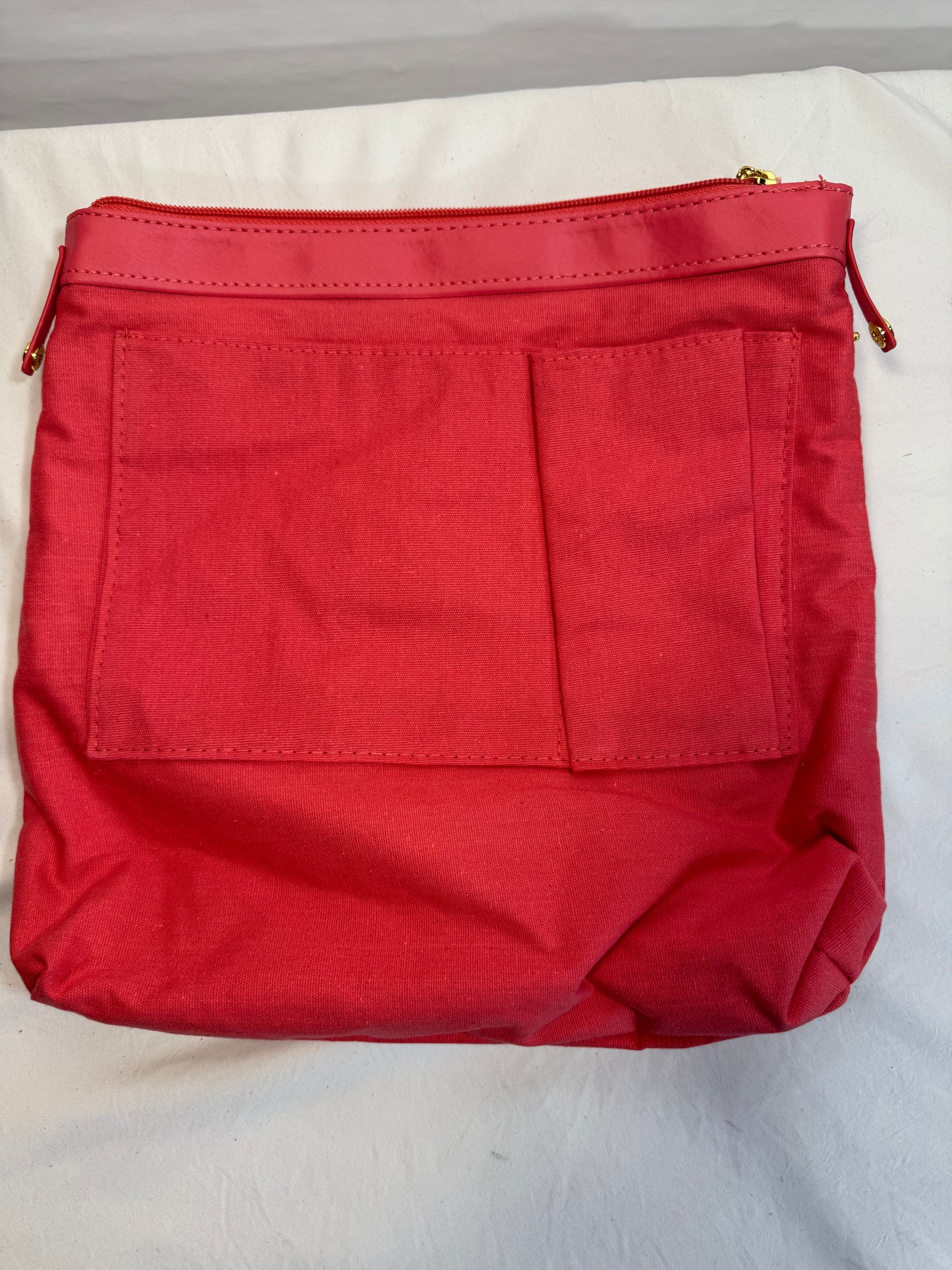 Joy & Iman Red & Gold Tone Smooth Leather Purse Large Tote w Pockets Coinpurse