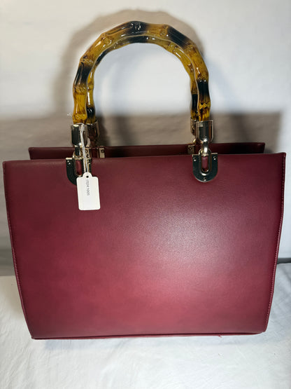 Dasein Medium Wine Satchel Wooden Bamboo Top Handle Handbag