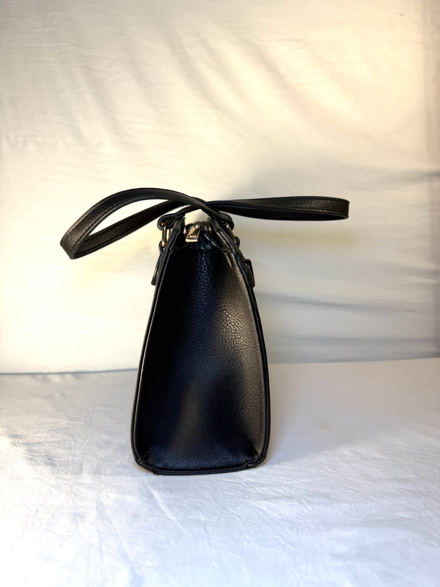 Small Faux Leather Shoulder Bag w/lock decor . Top Handle Satchel Tote.
