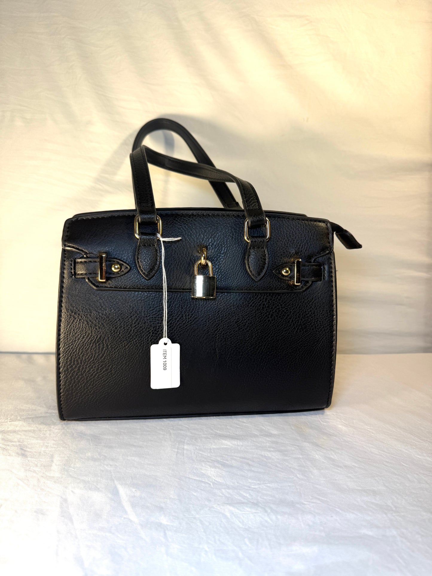 Small Faux Leather Shoulder Bag w/lock decor . Top Handle Satchel Tote.