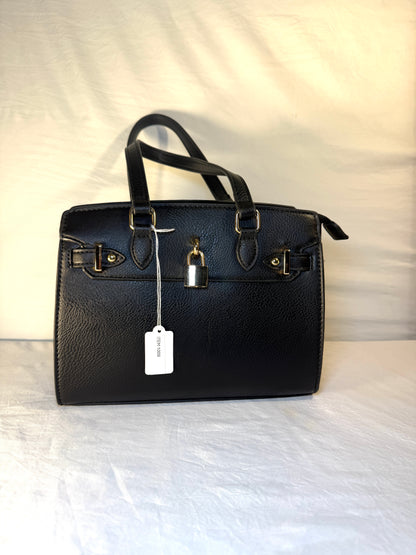Small Faux Leather Shoulder Bag w/lock decor . Top Handle Satchel Tote.