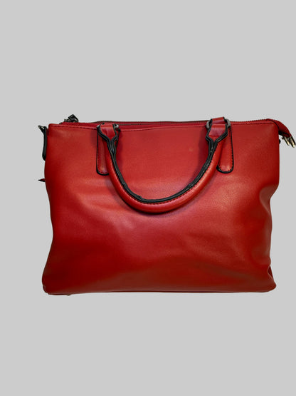Genuine leather, red handbag, Removable Chain Strap, structured tote. Pre-owned.