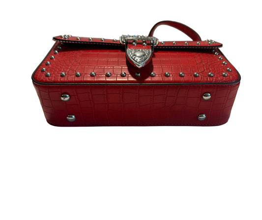 Croc Silver Studded Red Crossbody Adjustable Shoulder Strap Bag