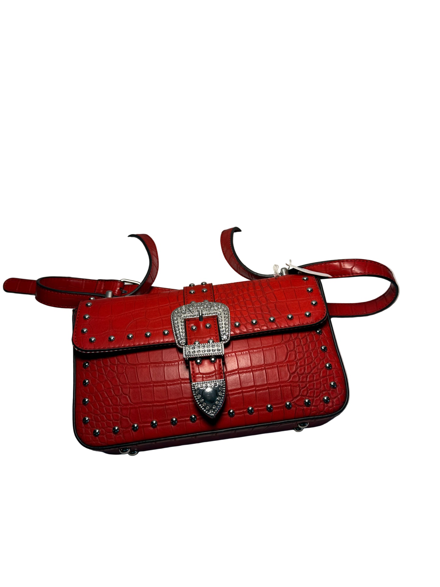 Croc Silver Studded Red Crossbody Adjustable Shoulder Strap Bag