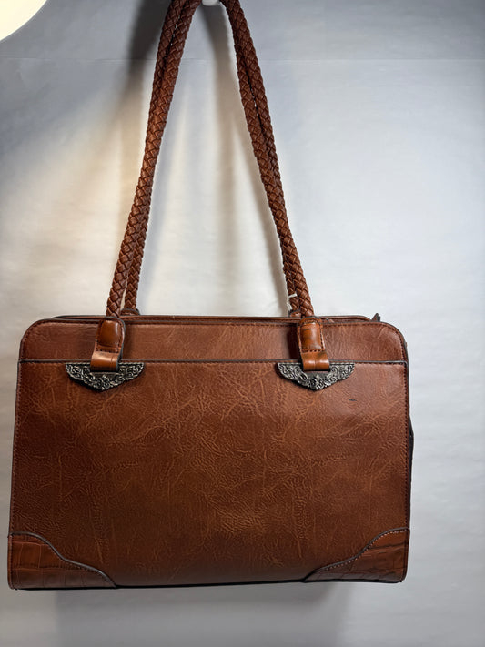 Bueno Large Brown Faux Leather Shoulder/Tote Bag w/Braided Straps..