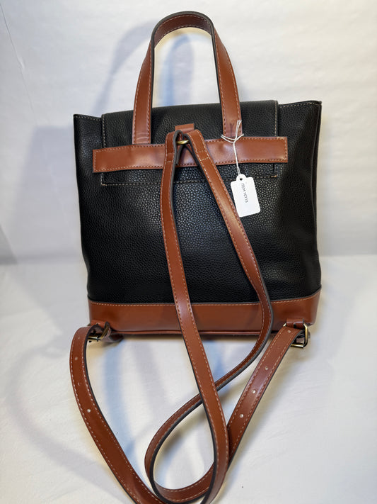 St John’s Bay Faux Leather Backpack purse. Rich black with brown outline