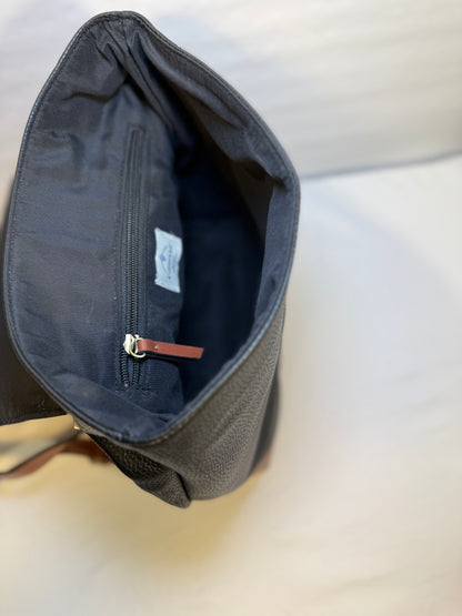 St John’s Bay Faux Leather Backpack purse. Rich black with brown outline