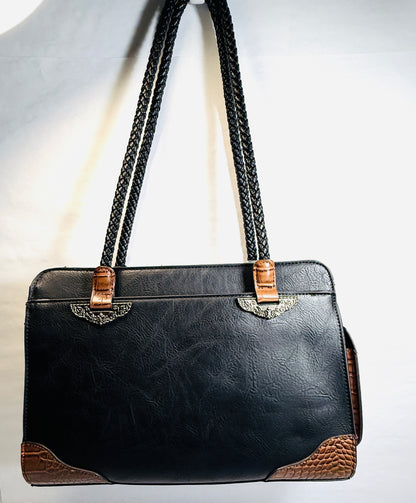 Bueno Large Black Faux Leather Shoulder/Tote Bag w/Braided Straps..