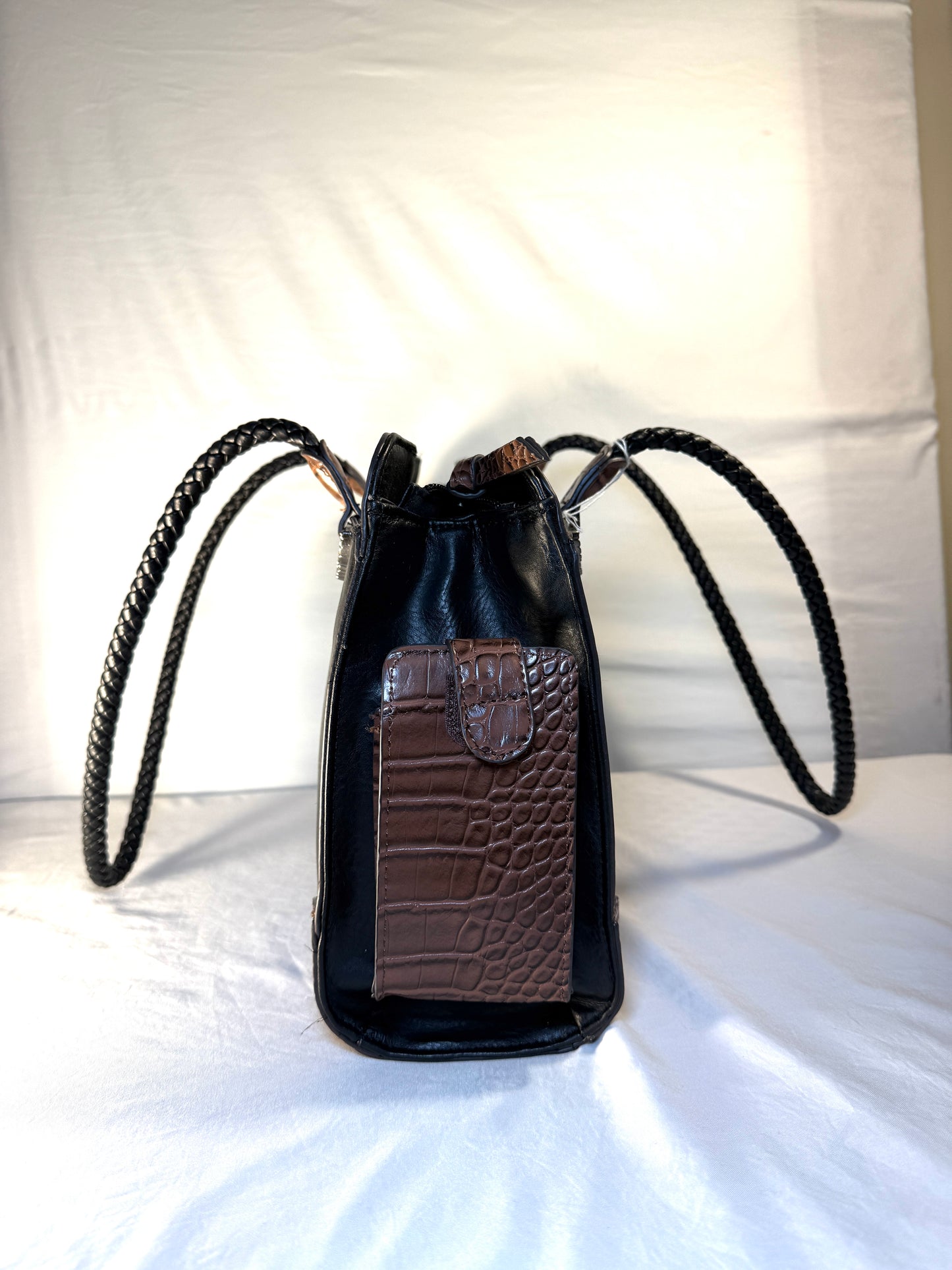 Bueno Large Black Faux Leather Shoulder/Tote Bag w/Braided Straps..