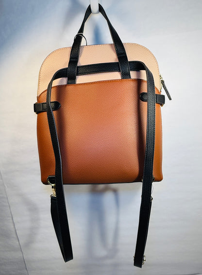 Slim Brown Tones Multi-Color BackpackBag w/Black Straps and Change Purse.