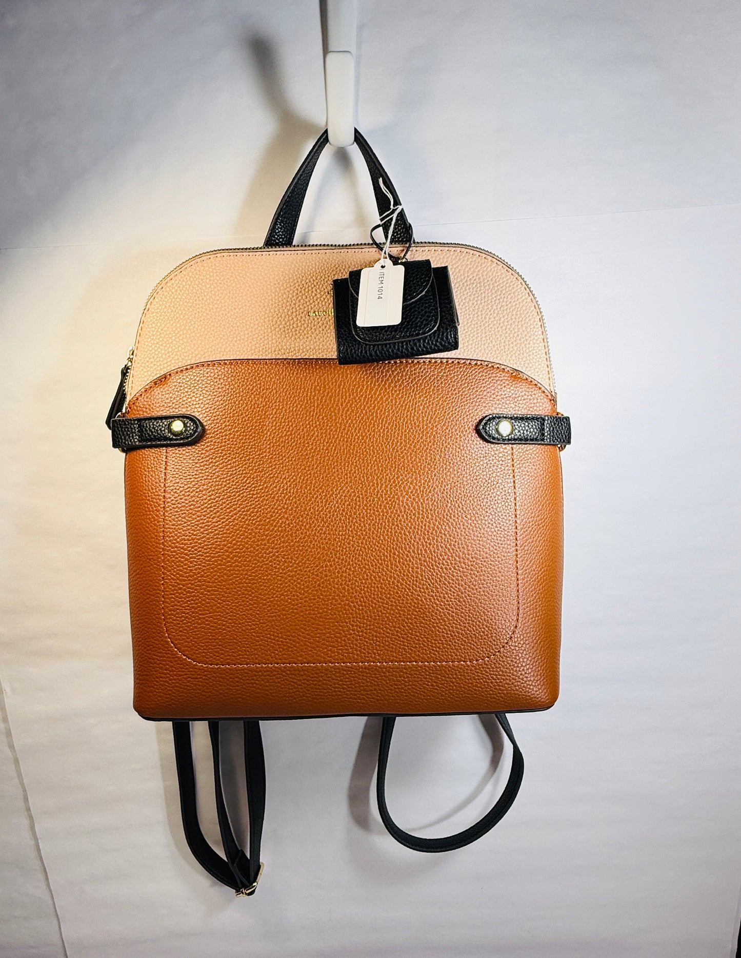 Slim Brown Tones Multi-Color BackpackBag w/Black Straps and Change Purse.