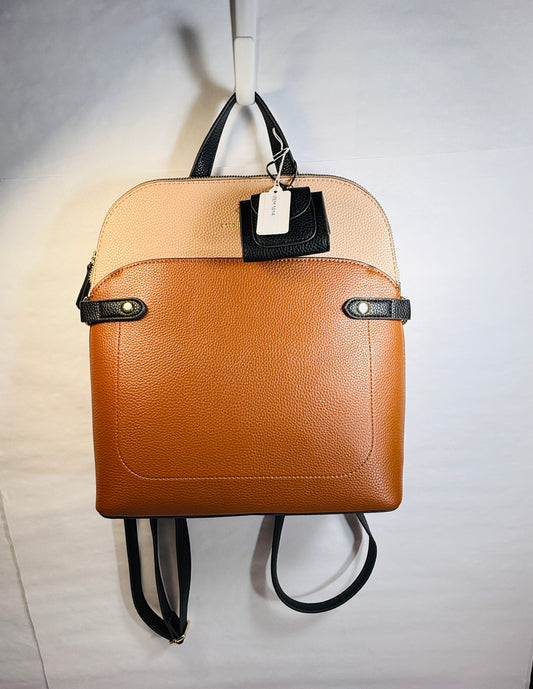 Slim Brown Tones Multi-Color BackpackBag w/Black Straps and Change Purse.