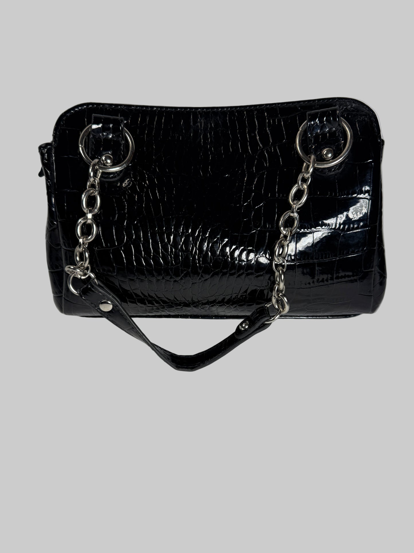 Liz Claiborne Black Handbag Purse Faux Croc Leather Inside Pockets