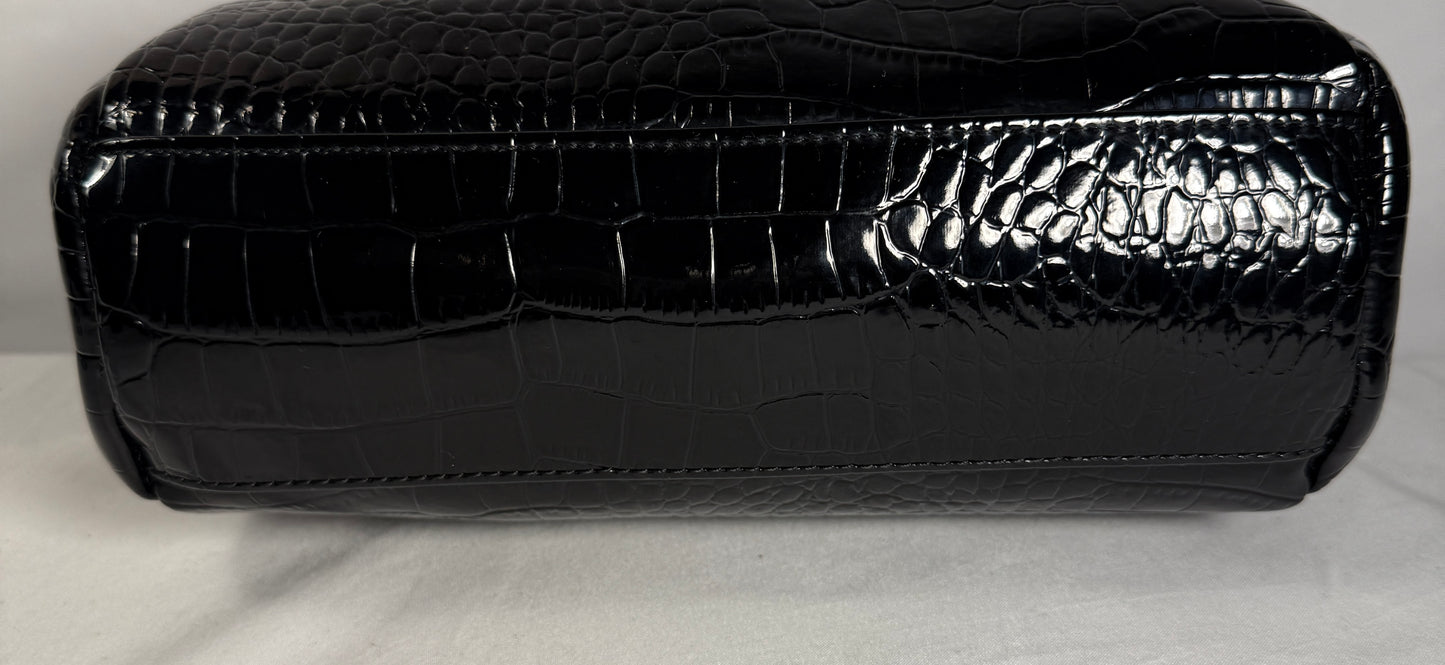 Liz Claiborne Black Handbag Purse Faux Croc Leather Inside Pockets