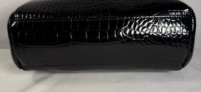 Liz Claiborne Black Handbag Purse Faux Croc Leather Inside Pockets