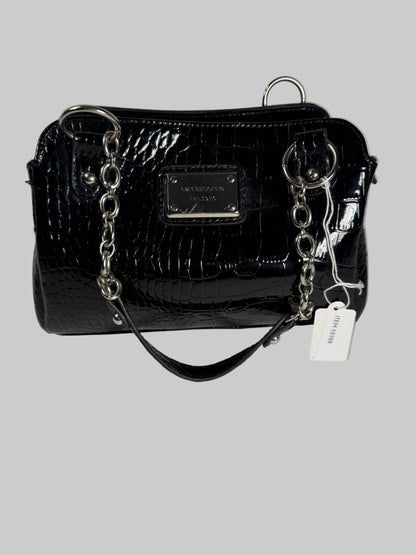Liz Claiborne Black Handbag Purse Faux Croc Leather Inside Pockets