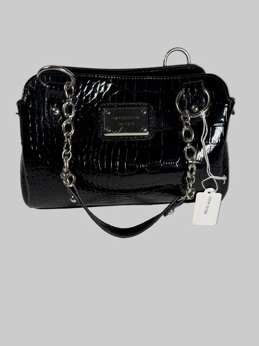 Liz Claiborne Black Handbag Purse Faux Croc Leather Inside Pockets