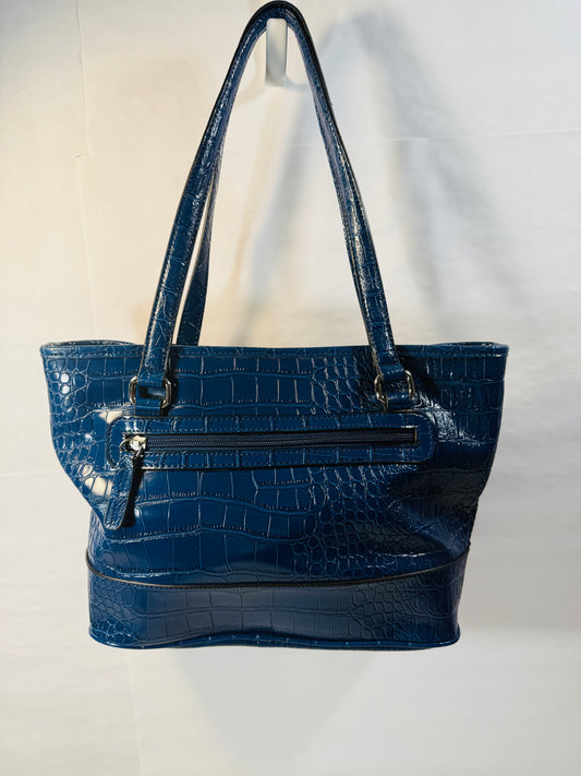 Pre-owned Giani Bernini Blue Croc Purse Shoulder Bag 