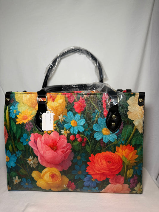 Floral Painted Leather Handbag. Beautiful Flower Leather Handbag